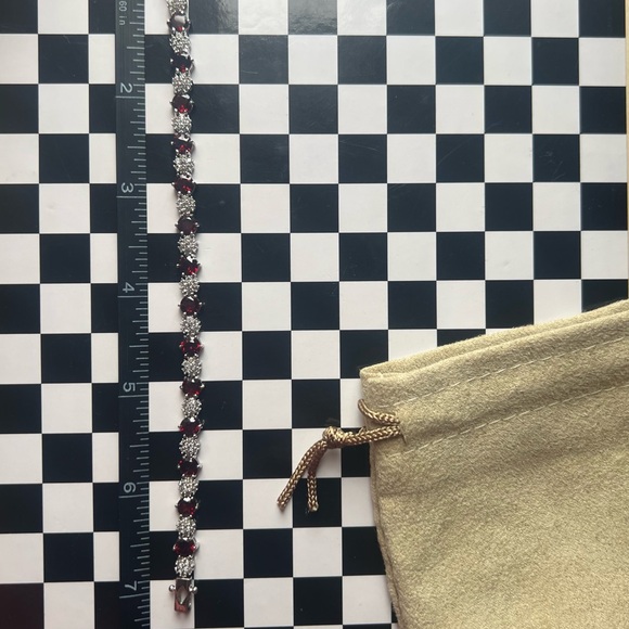 Red Garnet ♥️ Rhodium over Sterling Silver 🩶 Bracelet - Picture 8 of 15